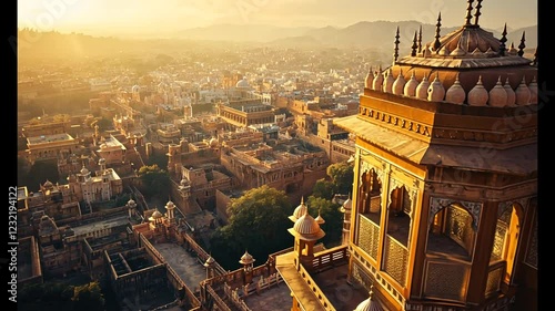 Golden Cityscape: Majestic View of Jaisalmer Fort at Sunrise