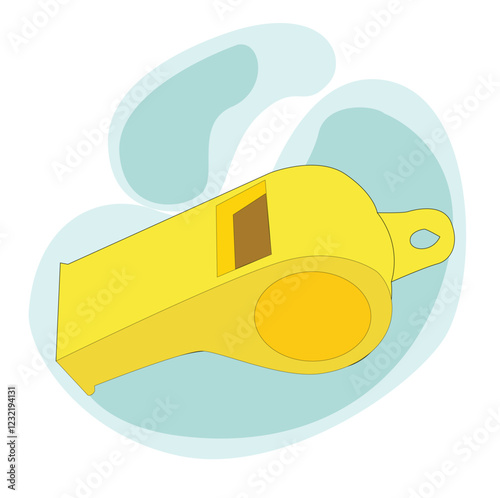 Yellow whistle icon isolated on blue background.