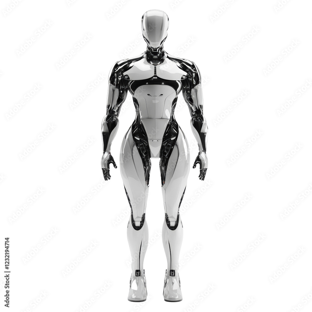Female Humanoid Robot in Sleek White and Black Design, Futuristi Female Humanoid Robot in Sleek White and Black Design, Futuristi