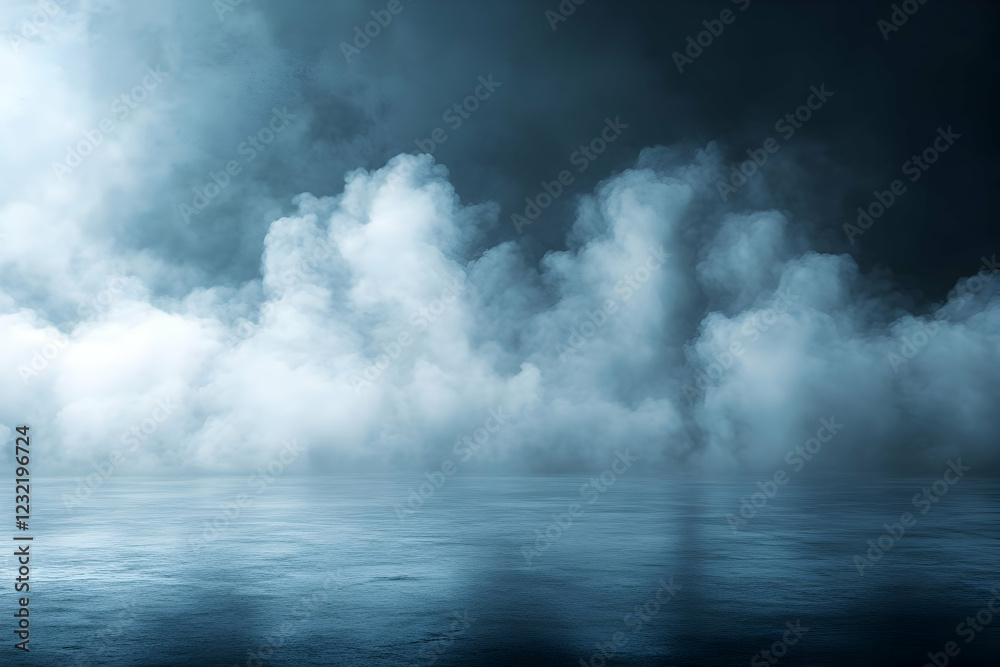 Misty night scene, reflective water, dark sky, background for design Misty night scene, reflective water, dark sky, background for design