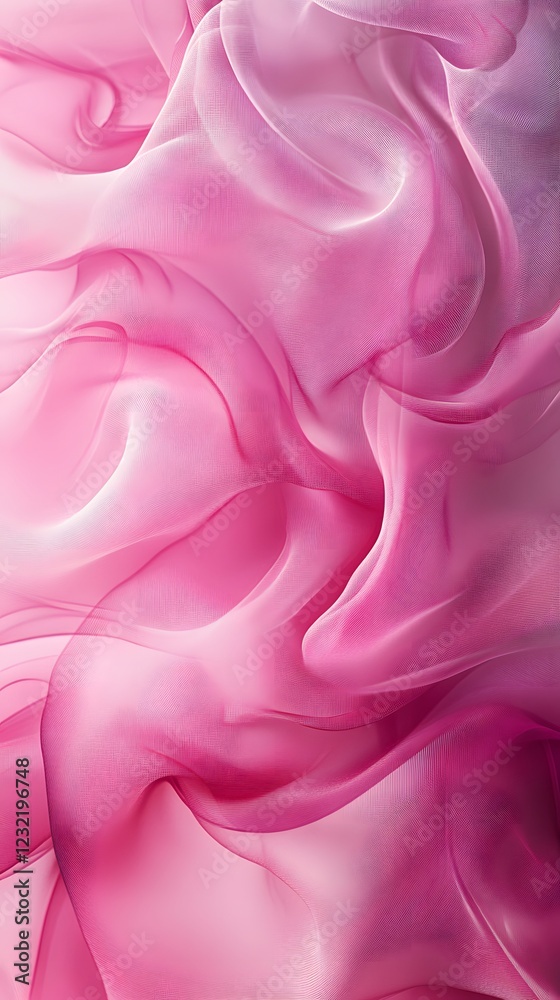 Fototapeta premium Abstract Drape of Pink Satin: A close-up, abstract shot captures the luxurious texture and soft, flowing folds of a pink satin fabric, radiating a delicate and romantic feel.