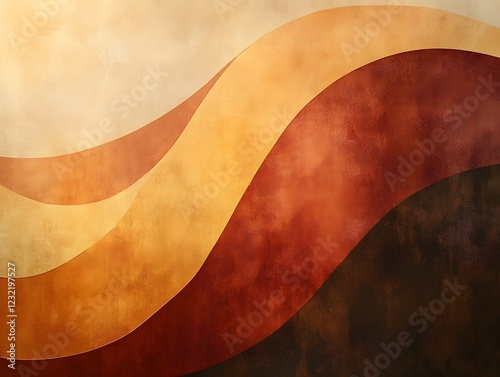 Autumnal Waves: Abstract artwork featuring flowing, undulating waves in warm autumnal tones of burnt orange, gold, and deep brown, creating a sense of warmth and tranquility. photo