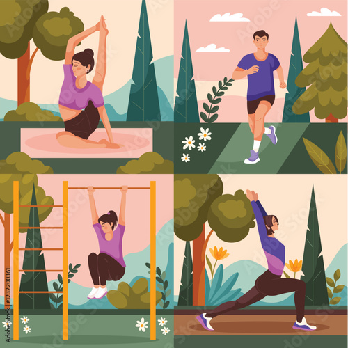 Outdoor Fitness Activities Collage