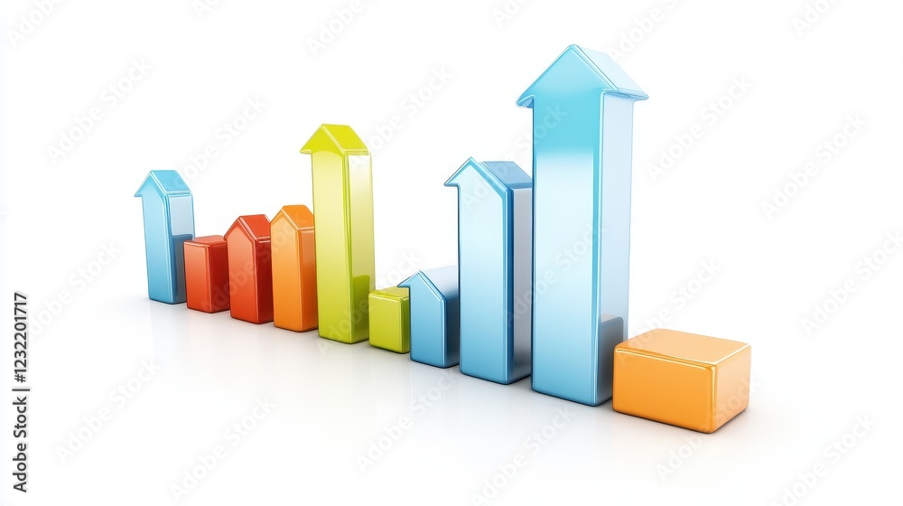 Financial bar graphs, success and growth concept, surreal style, isolated on white background. Financial bar graphs, success and growth concept, surreal style, isolated on white background.