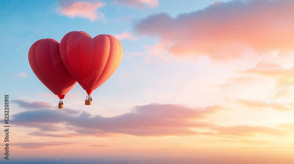 Fototapeta premium Valentine's hot air balloon ride at sunrise