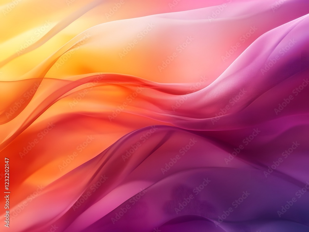 Fototapeta premium Abstract Colorful Fabric: Swirling waves of vibrant orange, pink, and purple fabric create a dynamic and luxurious abstract image, perfect for design projects needing a touch of elegance and energy.