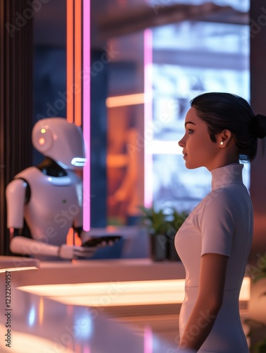 Wallpaper Mural Futuristic AI Customer Service Bot Enhancing Service Quality with Real-Time Data Visualizations Torontodigital.ca