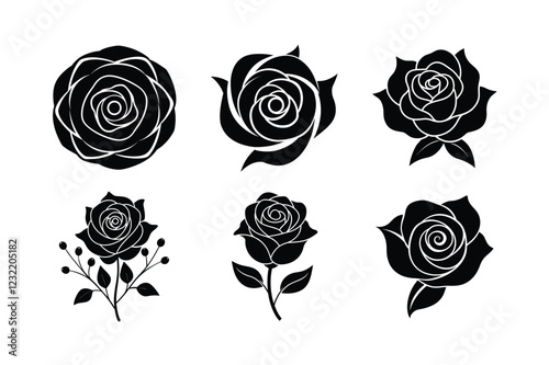 Wallpaper Mural Rose flower silhouette bundle on white background Torontodigital.ca