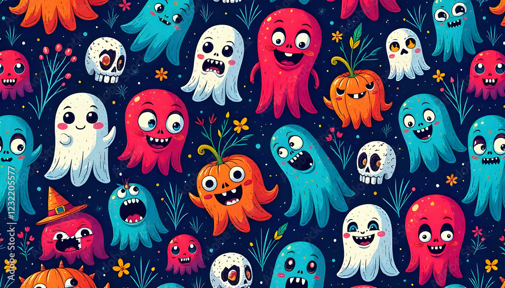 Trash Style illustration of colorful Skulls pattern Trash Style illustration of colorful Skulls pattern