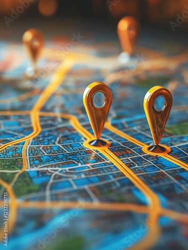 Wallpaper Mural Digital map with multiple location pins representing local SEO services and business marketing Torontodigital.ca