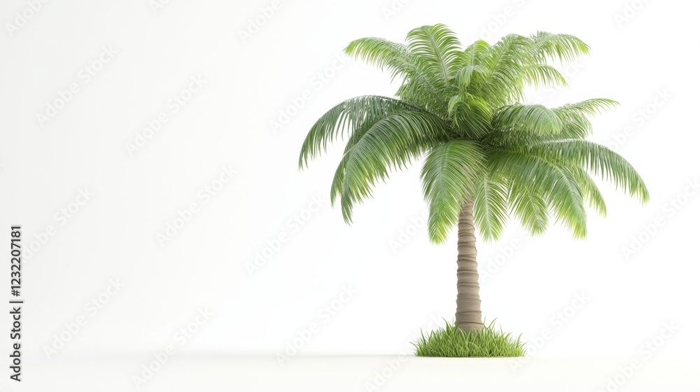 Fototapeta premium Lush Green Tropical Palm Tree Isolated on Bright White Background