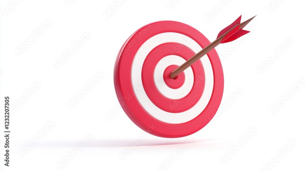 Arrow Hitting Center of Red and White Target on White Background Arrow Hitting Center of Red and White Target on White Background