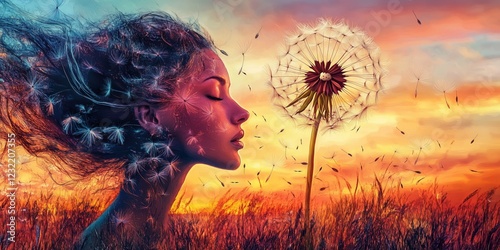Dandelion In Field At Sunset - Freedom to Wish