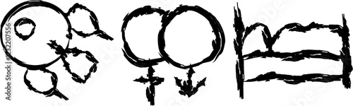 set of linear sexual health icons in doodle style. hand drawn scribbled icons of cell division, having safe sex, diaphragm, condom, in vitro, sperm, perfect match icon for app and website ui design