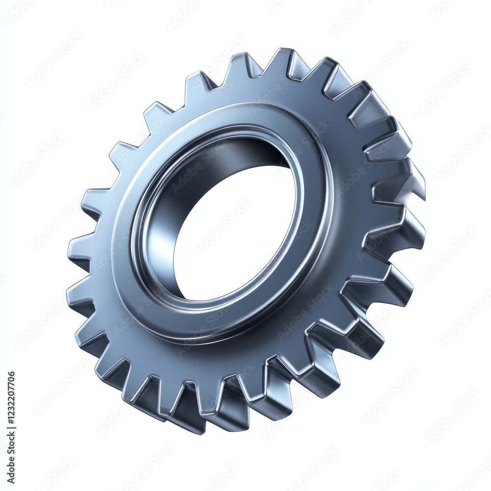 Glossy Metallic Gear Isolated on White Background for Industrial Use Glossy Metallic Gear Isolated on White Background for Industrial Use
