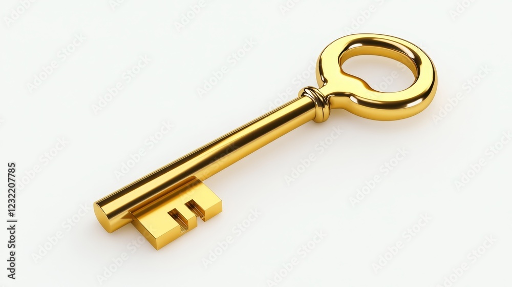 Golden Key on White Background for Security and Access Concept Golden Key on White Background for Security and Access Concept