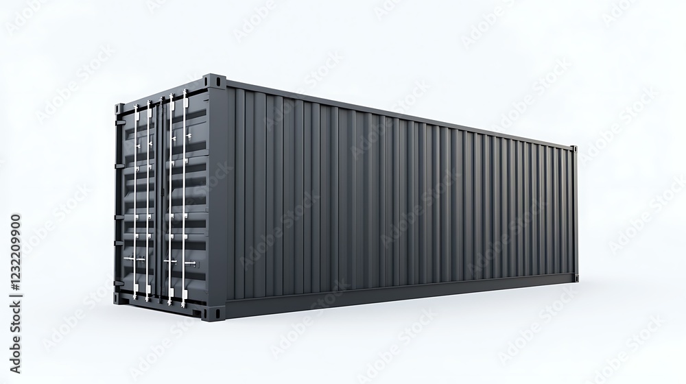 A cargo shipping container in a clean, minimal 3D-rendered style, placed on a white background, representing global trade and freight transport A cargo shipping container in a clean, minimal 3D-rendered style, placed on a white background, representing global trade and freight transport