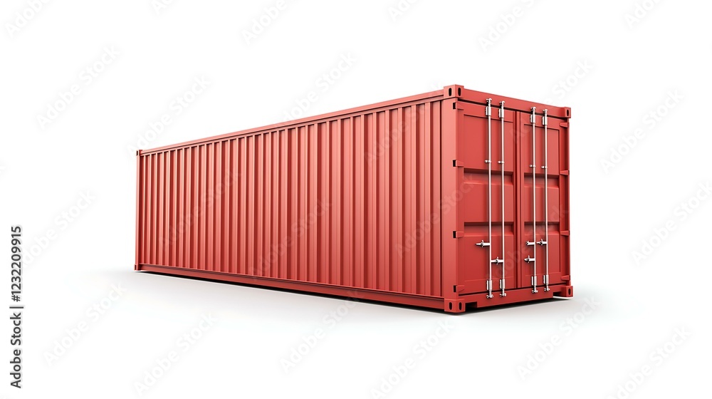 A cargo shipping container in a clean, minimal 3D-rendered style, placed on a white background, representing global trade and freight transport A cargo shipping container in a clean, minimal 3D-rendered style, placed on a white background, representing global trade and freight transport