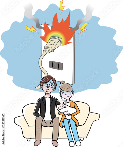 コンセントのショートが火災原因になるのを心配する夫婦