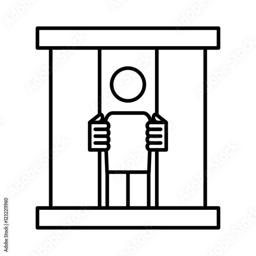 Criminal behind bars icon outline set sign
