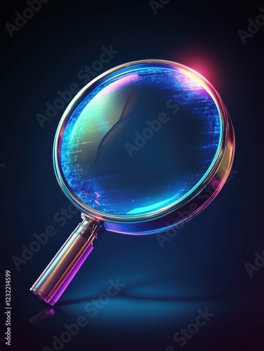 Stylish magnifying glass on a search bar, representing investigation, exploration, and digital search concepts. photo