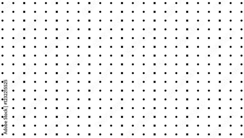 Seamless grid pattern: subtle halftone design featuring repeated small hatch crosses and tiny elements. Abstract geometric texture with faded black and white rectangle prints. Vector illustration.