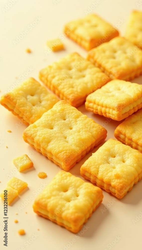 Crisp, golden square biscuits, isolated on white background , clean, dessert, golden brown Crisp, golden square biscuits, isolated on white background , clean, dessert, golden brown