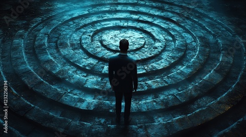 A man stands in the middle of a spiral staircase