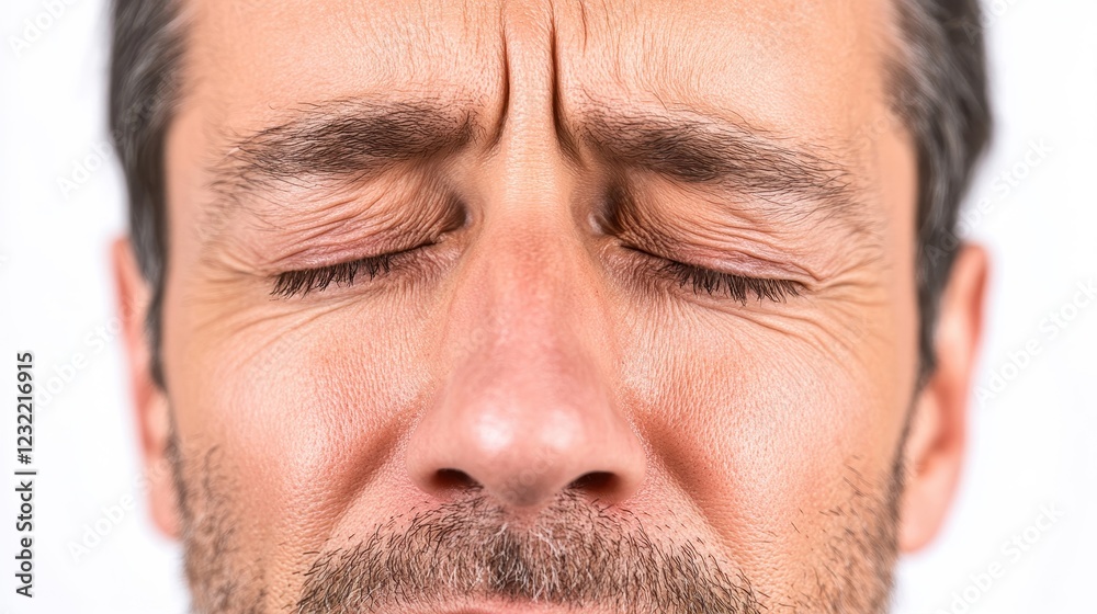 Obraz premium Man with Closed Eyes Showing Intense Emotions
