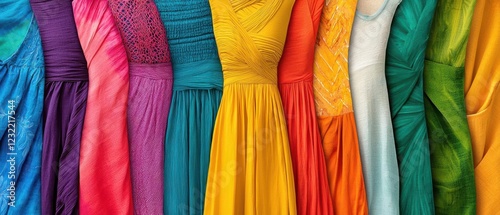 A vibrant collage of plant-dyed fabrics and upcycled clothing pieces, representing sustainable spring fashion trends