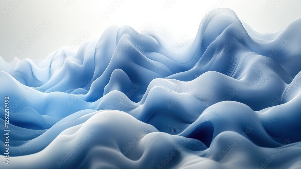 Obraz premium Soft Swirling Waves of Blue Fabric Create an Abstract Landscape. Generative AI