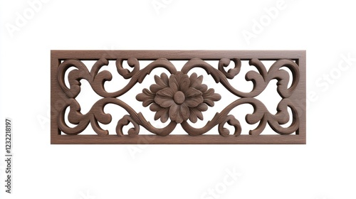 Brown Wooden Panel with Intricate Floral Carving