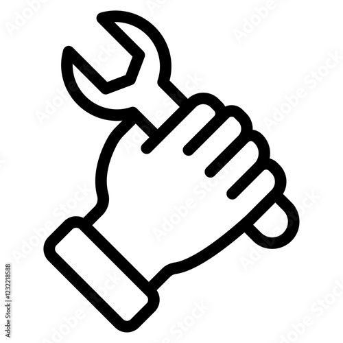 Spanner in hand icon outline set sign