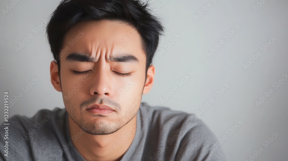Young Man with Relaxed Expression and Closed Eyes Young Man with Relaxed Expression and Closed Eyes