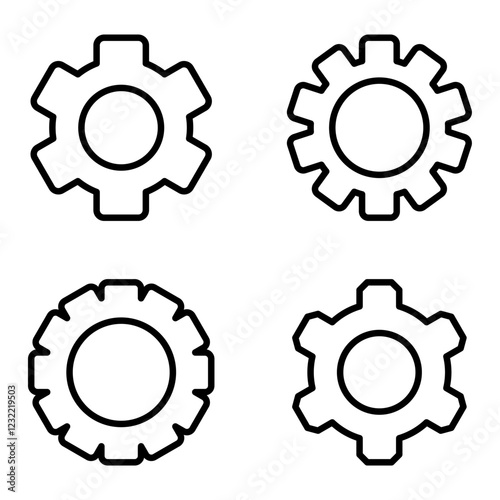 Gear set. Black gear wheel icons on white background