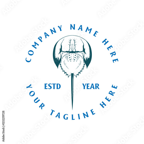 Vintage Retro Ocean Sea Limulus polyphemus Horseshoe Crab Label Illustration Logo