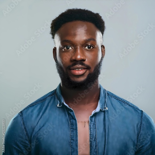 Retrato expressivo de uma pessoa afrodescendente capturando emoções genuínas através da linguagem corporal e olhar intenso.  photo