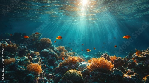 Underwater Coral Reef Ecosystem With Vibrant Marine Life. Generative AI
