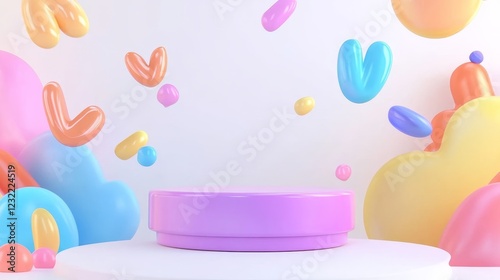 Colorful Abstract Background with Platform and Floating Shapes