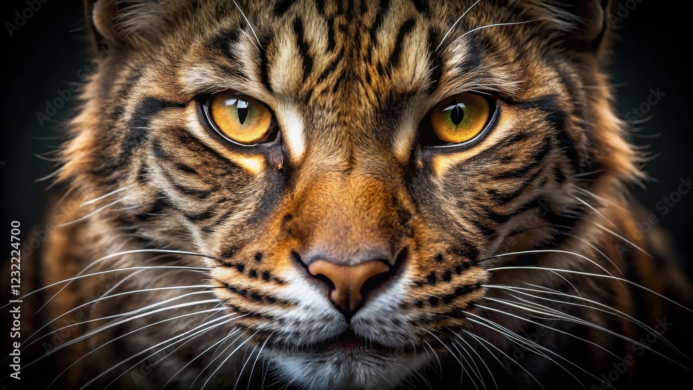 Obraz premium A fierce and powerful feline face with sharp canines exposed and eyes that seem to bore into the soul, wild, teeth, wild,teeth,fierce