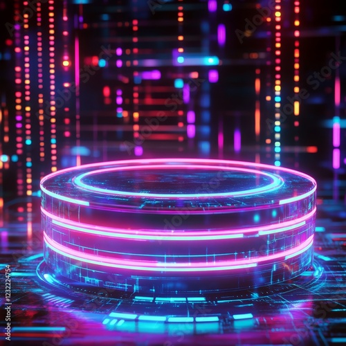 Wallpaper Mural Futuristic Data Center with Neon Glowing Circles and Digital Patterns Torontodigital.ca