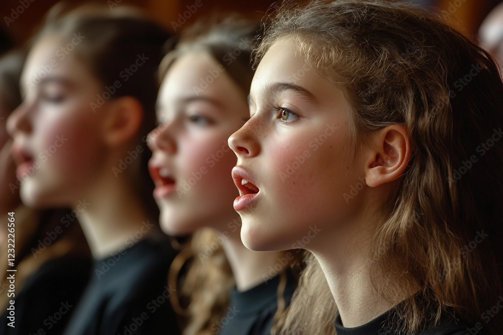 Children Singing in Church Choir with Focused Expressions, Generative AI Children Singing in Church Choir with Focused Expressions, Generative AI