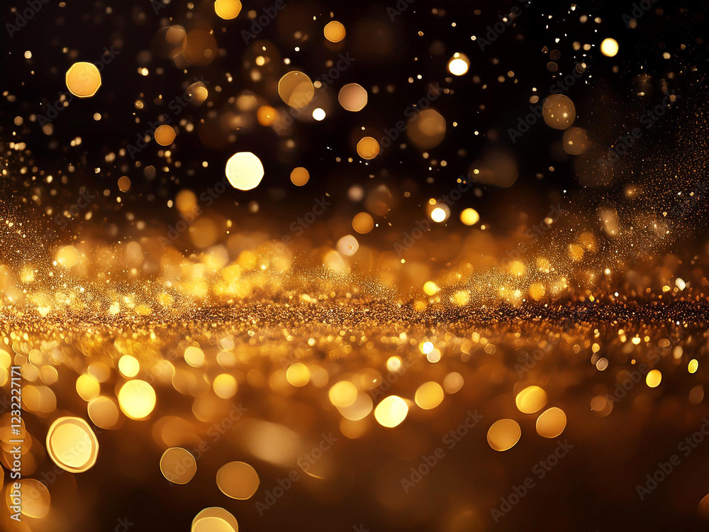 A magical abstract background with a bokeh effect, where golden particles shimmer in a soft blurred light. Creates an atmosphere of celebration, luxury and magic. A magical abstract background with a bokeh effect, where golden particles shimmer in a soft blurred light. Creates an atmosphere of celebration, luxury and magic.