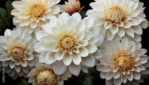 assorted white dahlia flower heads on transparent background created with generative ai