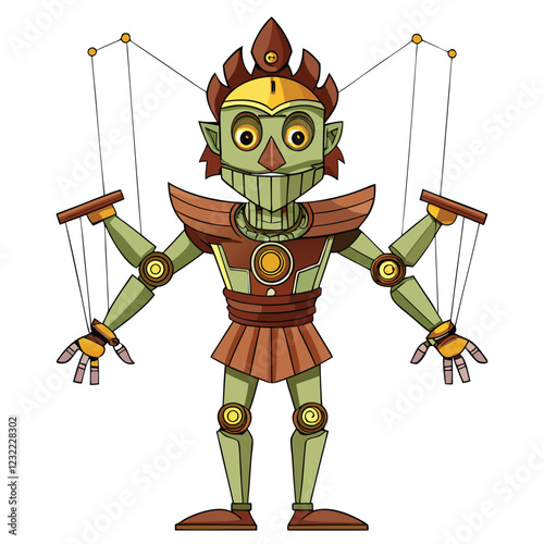 A meticulously crafted wooden marionette puppet, showcasing intricate details and a single, prominent 'I' (1) marking.  High-resolution image.