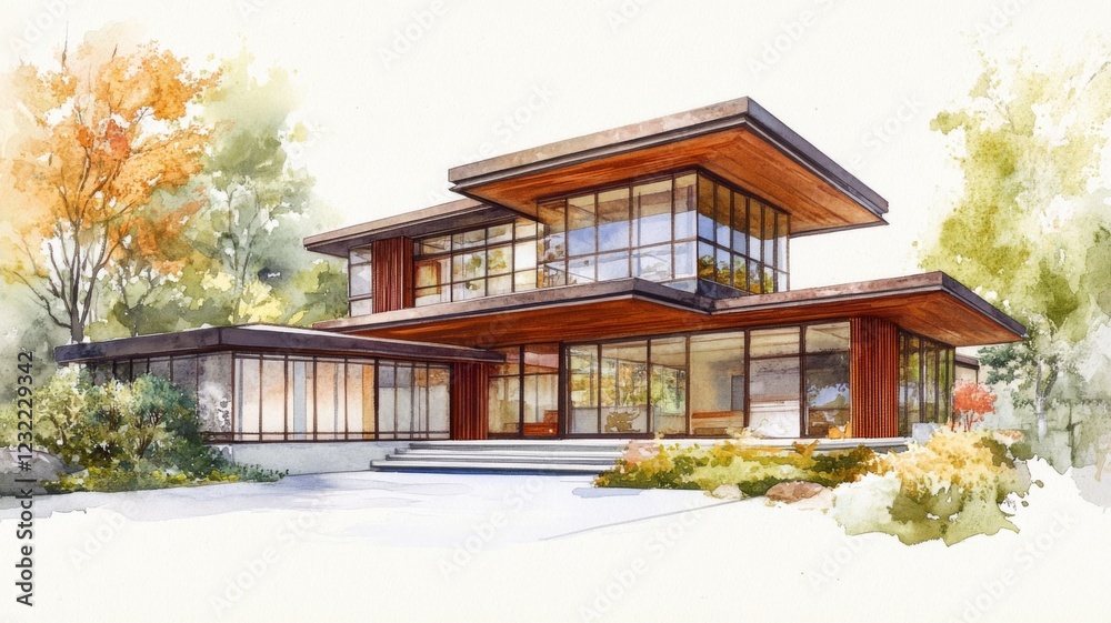 Modern architectural design showcased in a nature-inspired setting exterior view of a stylish home