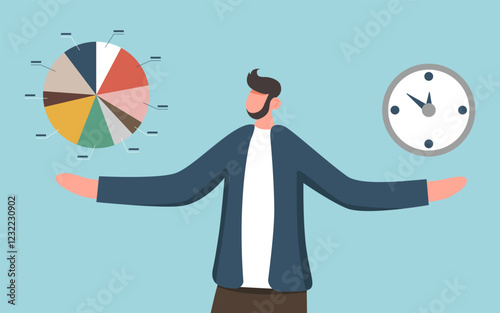 Increase in interest income from investment or deposit for time, long-term return on investment, economic attractiveness of projects, share of profit in business, man analyzes diagram per unit of time