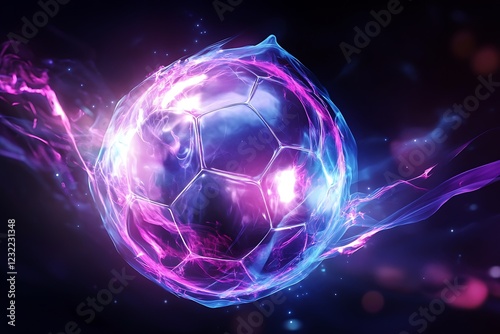 Dynamic soccer ball in vibrant neon light