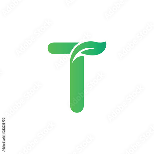 Letter T green leaf organic logo