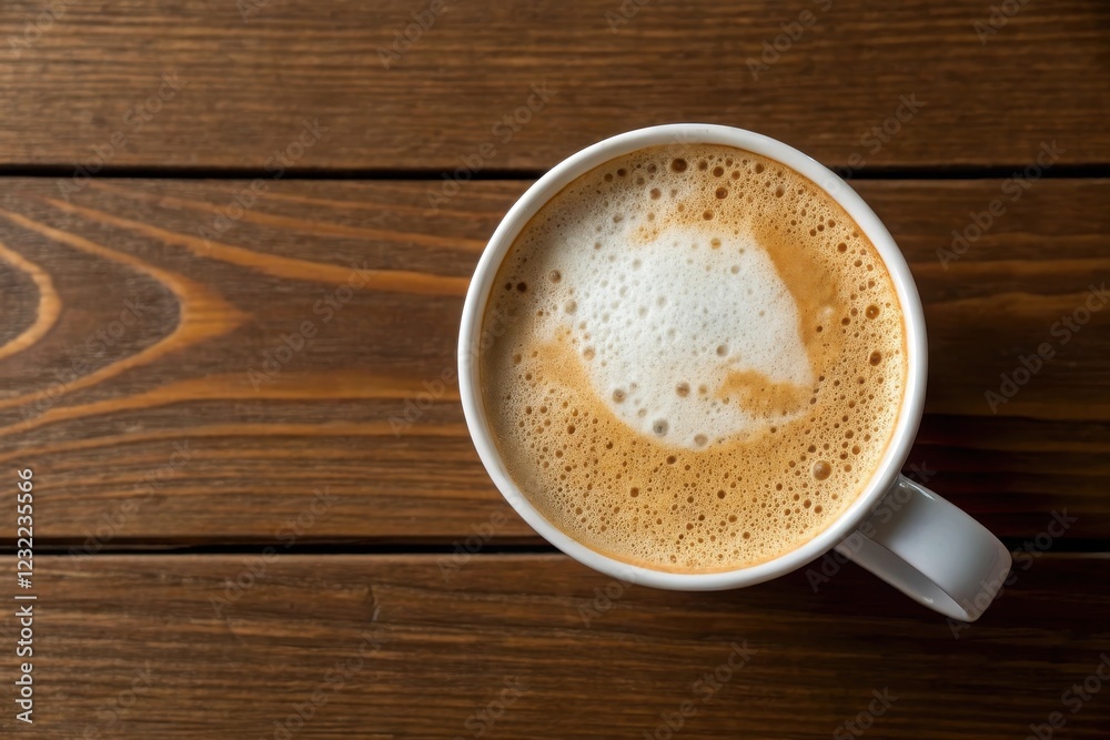 Fototapeta premium Aromatic Coffee Drink in a White Mug on Wooden Surface